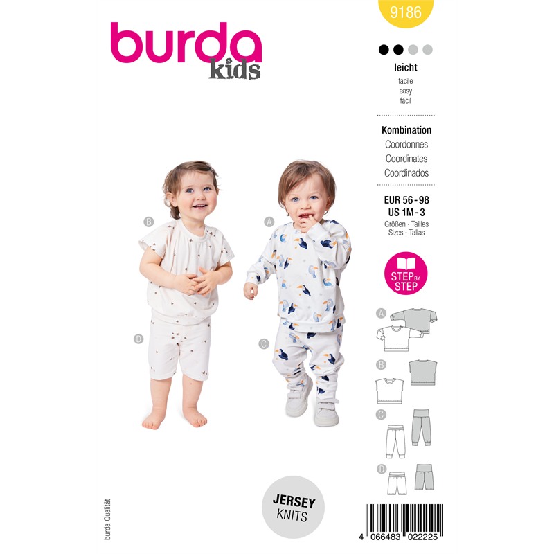 Burda 9186 | Tröja, byxa och shorts för baby