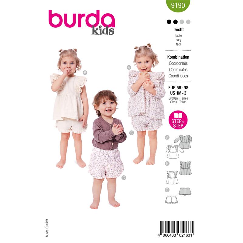 Burda 9190 – Blus och shorts baby/småbarn (56–98)