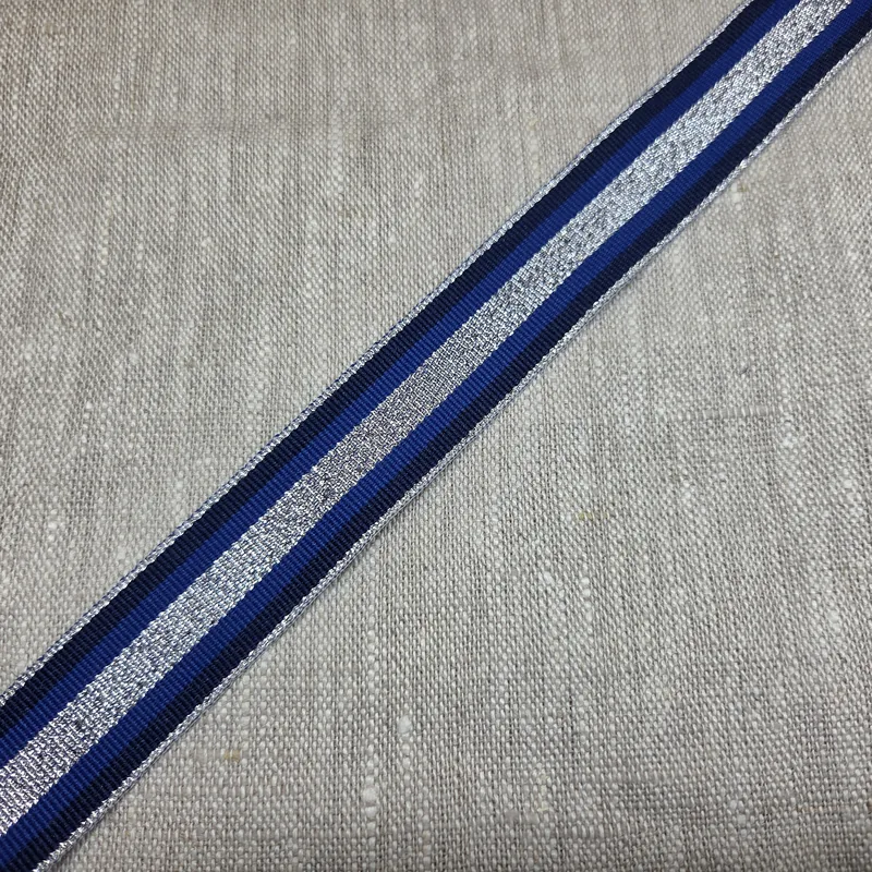 Dekorband rips blå silver 25mm'