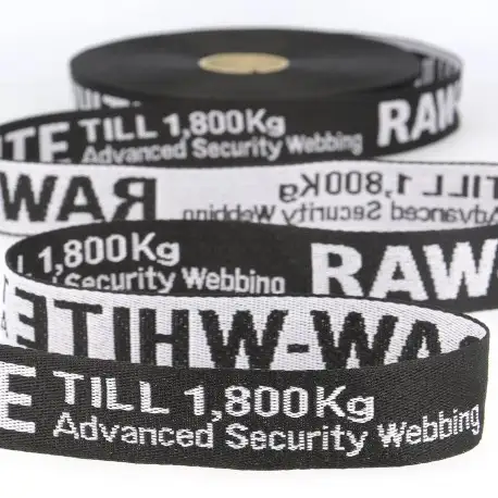Slitstark rem 35mm - Vit och svart med text