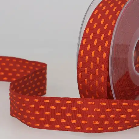 Dekorationsband - Ränder/prickar - Burgundy/orange - 25mm