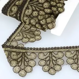 Brodyrspets 70 mm - Svart och guld