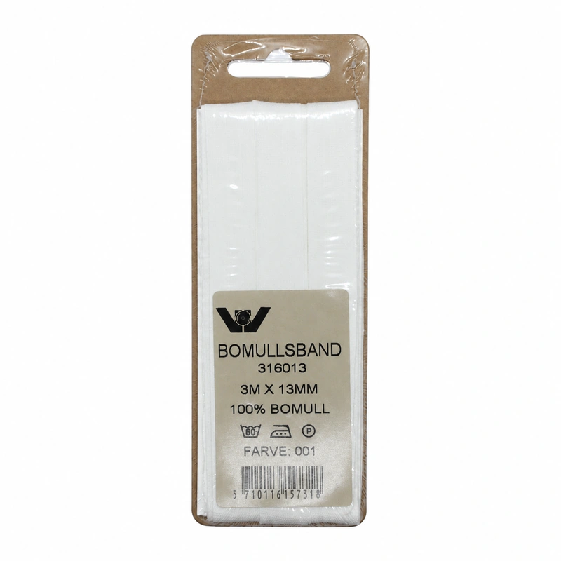 Bomullsband 13 mm 3 m Vit