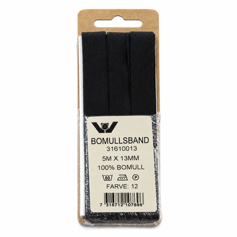 Bomullsband 13 mm 3 m Svart