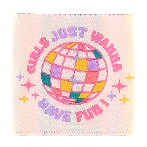 Vävd etikett Girls Just Wanna Have Fun!, 4 st