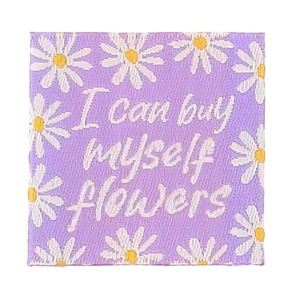 Vävd etikett I Can Buy Myself Flowers, 4 st