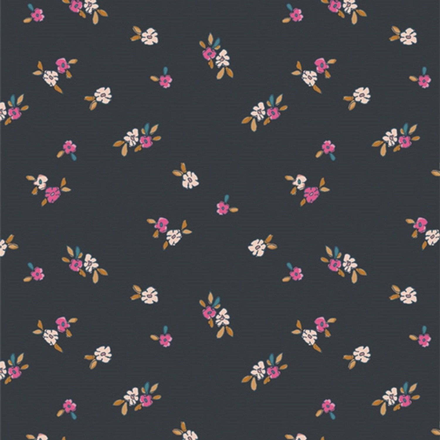 Bomullsflanell Småblommor - Mörkgrå