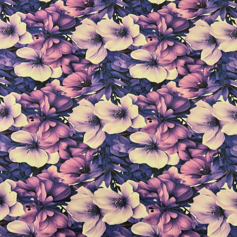 Trikåtyg, digitaltryckt – lila blommor