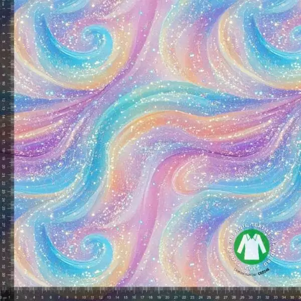 Trikå pastellglimmer virvel, GOTS ekologisk bomull