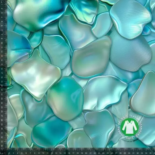 Trikå holografiska stenar turkos, GOTS ekologisk bomull