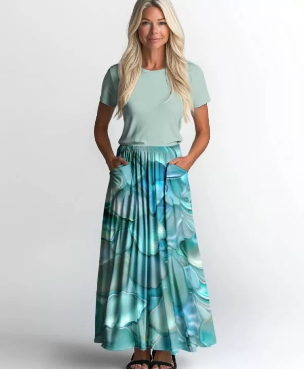 Trikå holografiska stenar turkos, GOTS ekologisk bomull