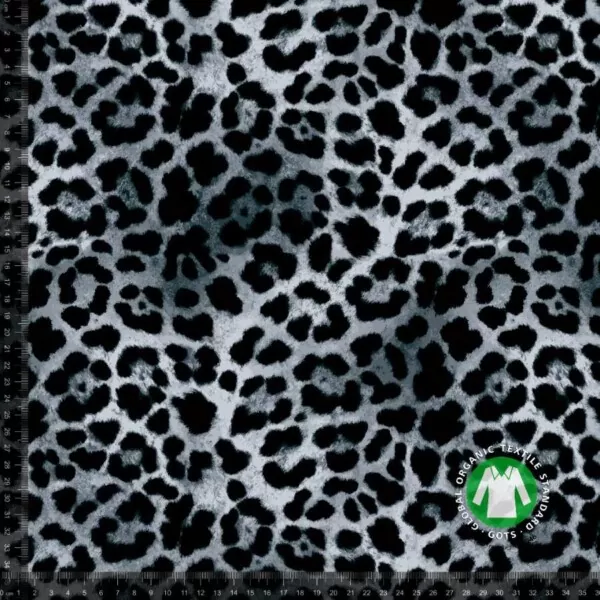 Trikå leopardmönster grå, GOTS ekologisk bomull