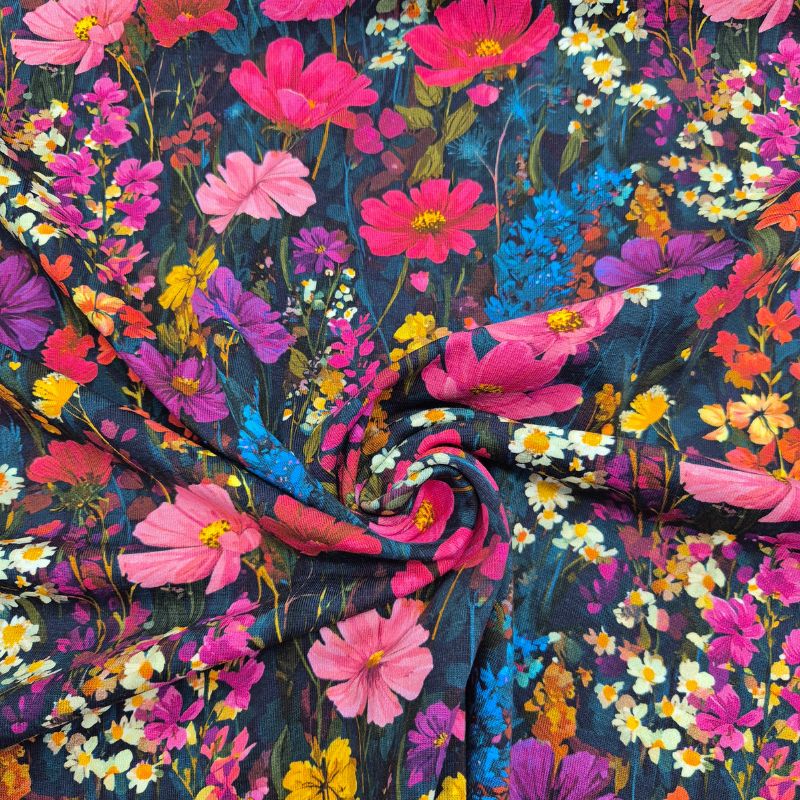 Trikåtyg, digitaltryckt – Pink Garden