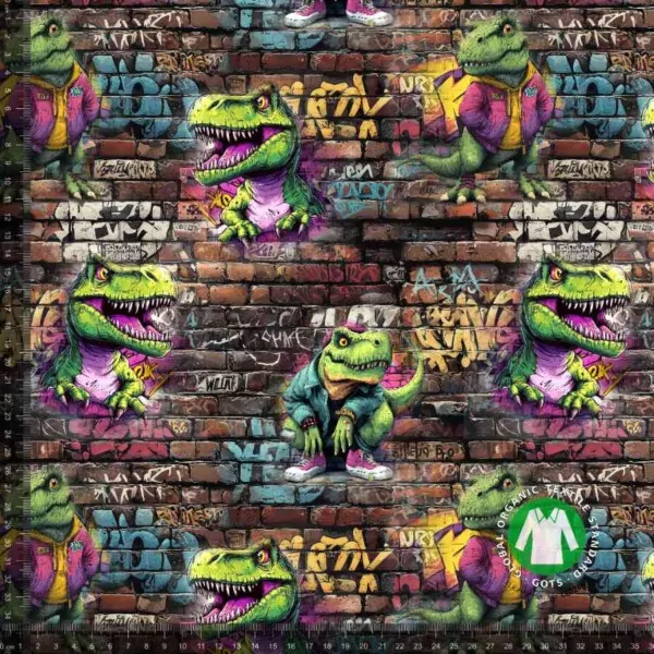 Trikå coola dinosaurier, GOTS ekologisk bomull