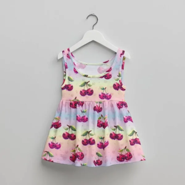 Trikå söta körsbär hjärtan pastell, GOTS ekologisk bomull