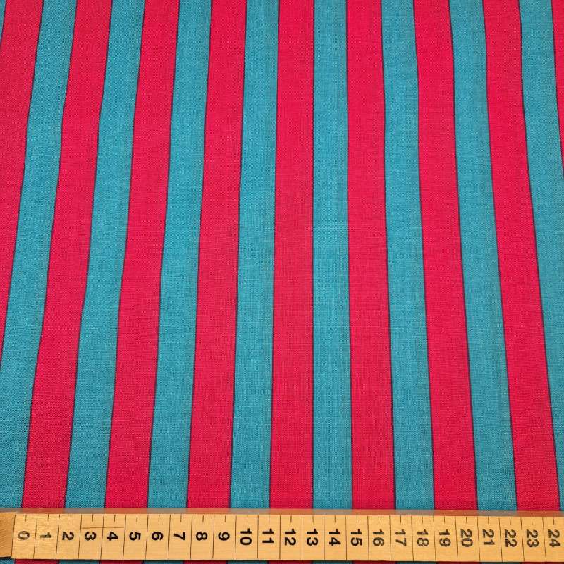 KOKKA Candy Party Stripe - Turkos/cerise