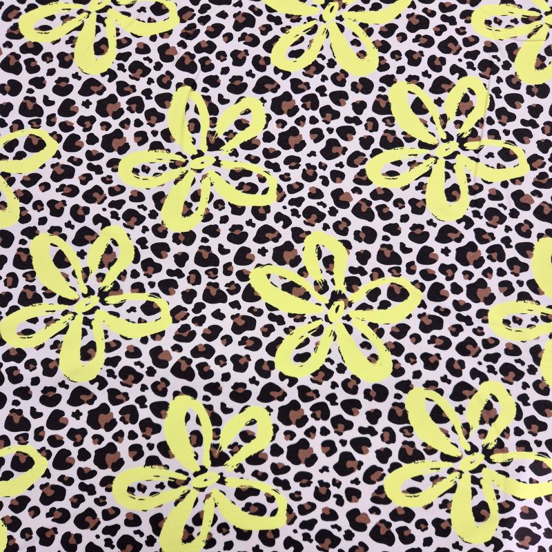 French terry, digitaltryckt – leopard med gula blommor