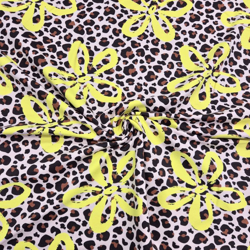 French terry, digitaltryckt – leopard med gula blommor