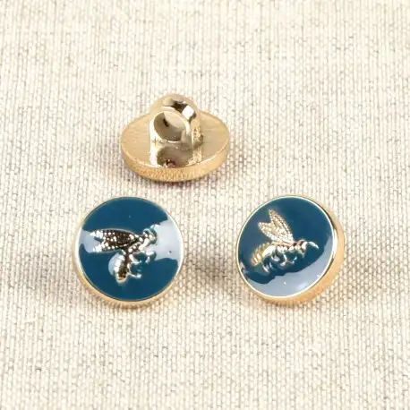 Lackerad knapp "Bi" - Petrol/Guld