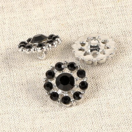 Knapp med hals 18mm Glitter Svart Silver