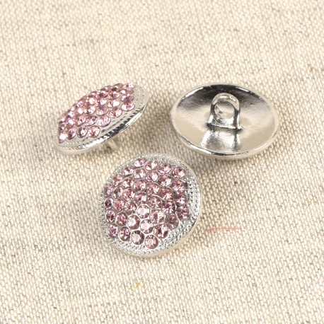 Knapp med hals 17mm Glitter Rosa Silver