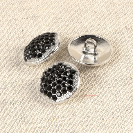 Knapp med hals glitter 17mm Glitter Svart Silver