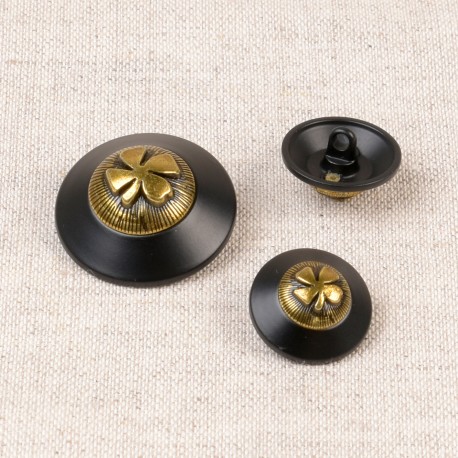 Metallknapp med hals Svart/mässing Klöver