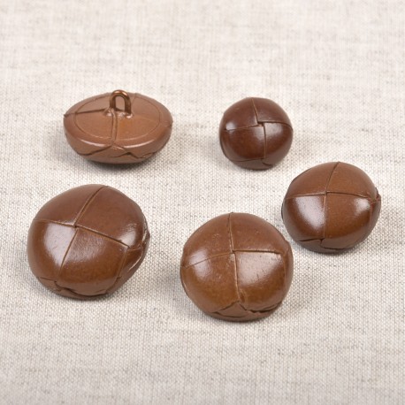 Läderknapp med hals - Brun