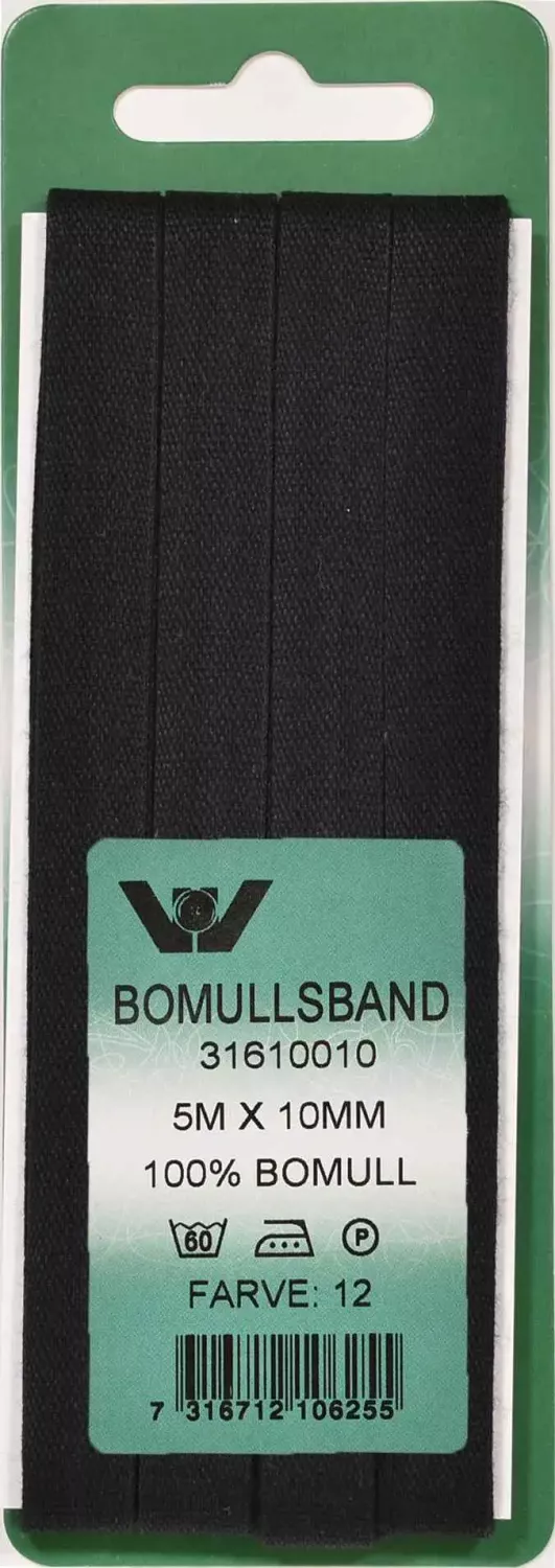 Bomullsband 10 mm 5m Svart