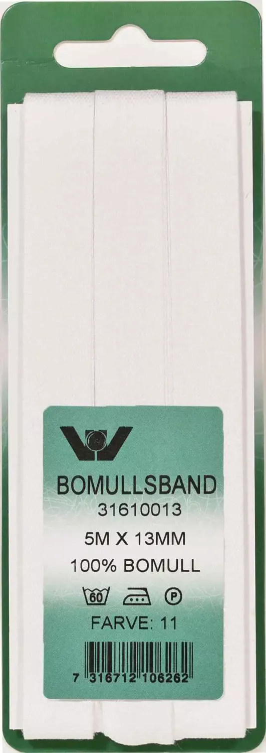 Bomullsband 13 mm Vit