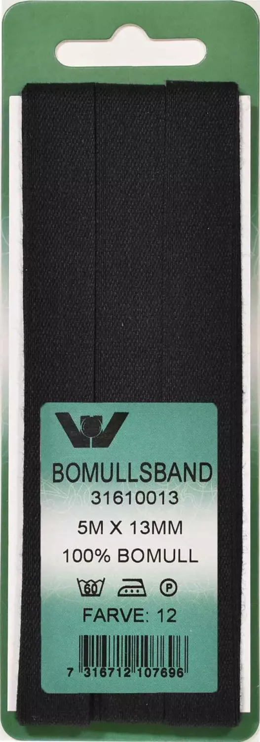Bomullsband 13 mm Svart