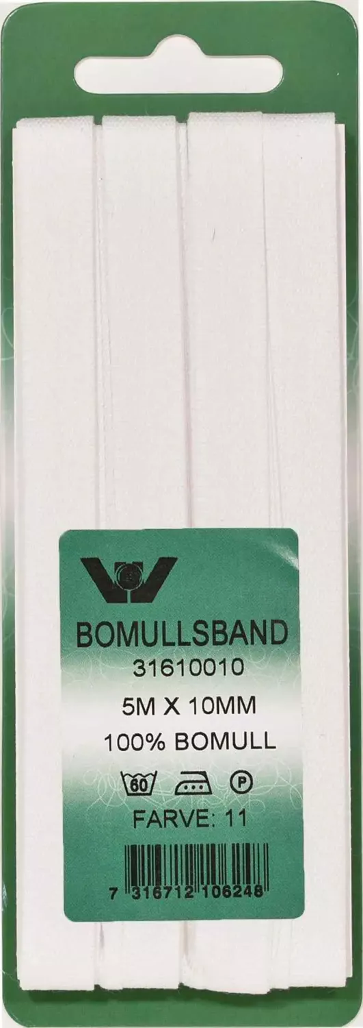Bomullsband 10 mm 5m Vit