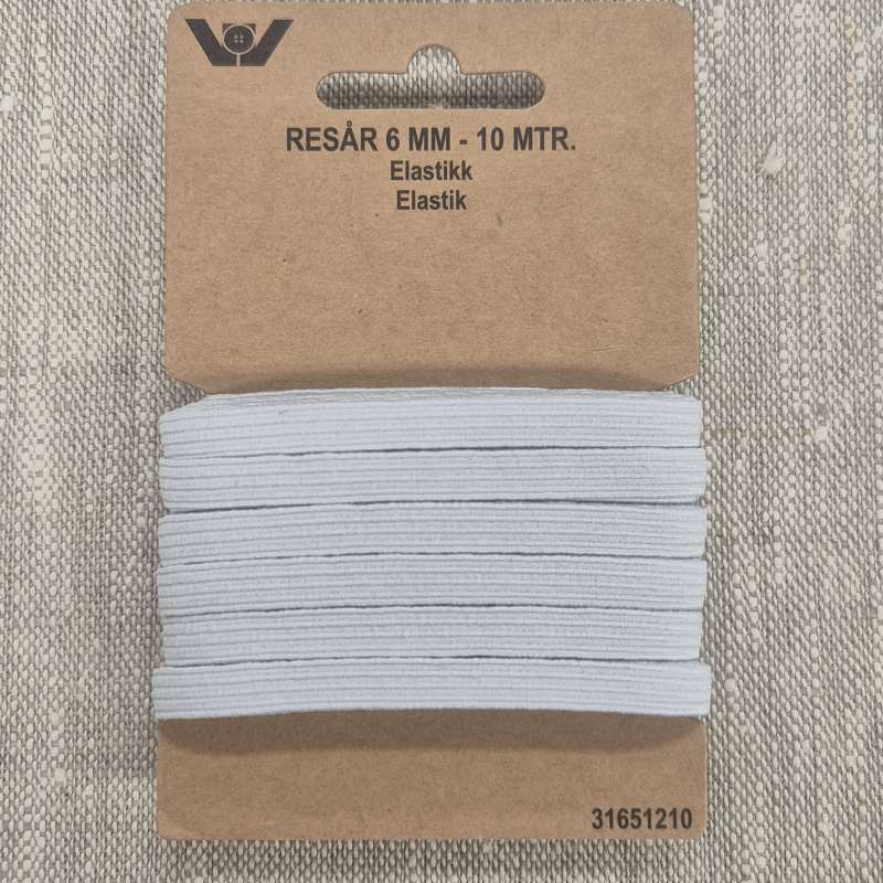 Resårband 6mm x 10m - Vit