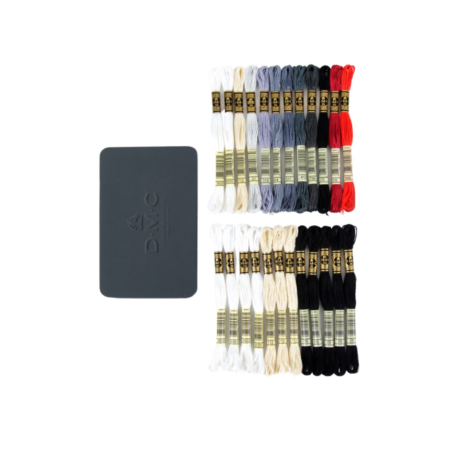 Moulinégarn i Metallbox med 24 dockor i 11 färger