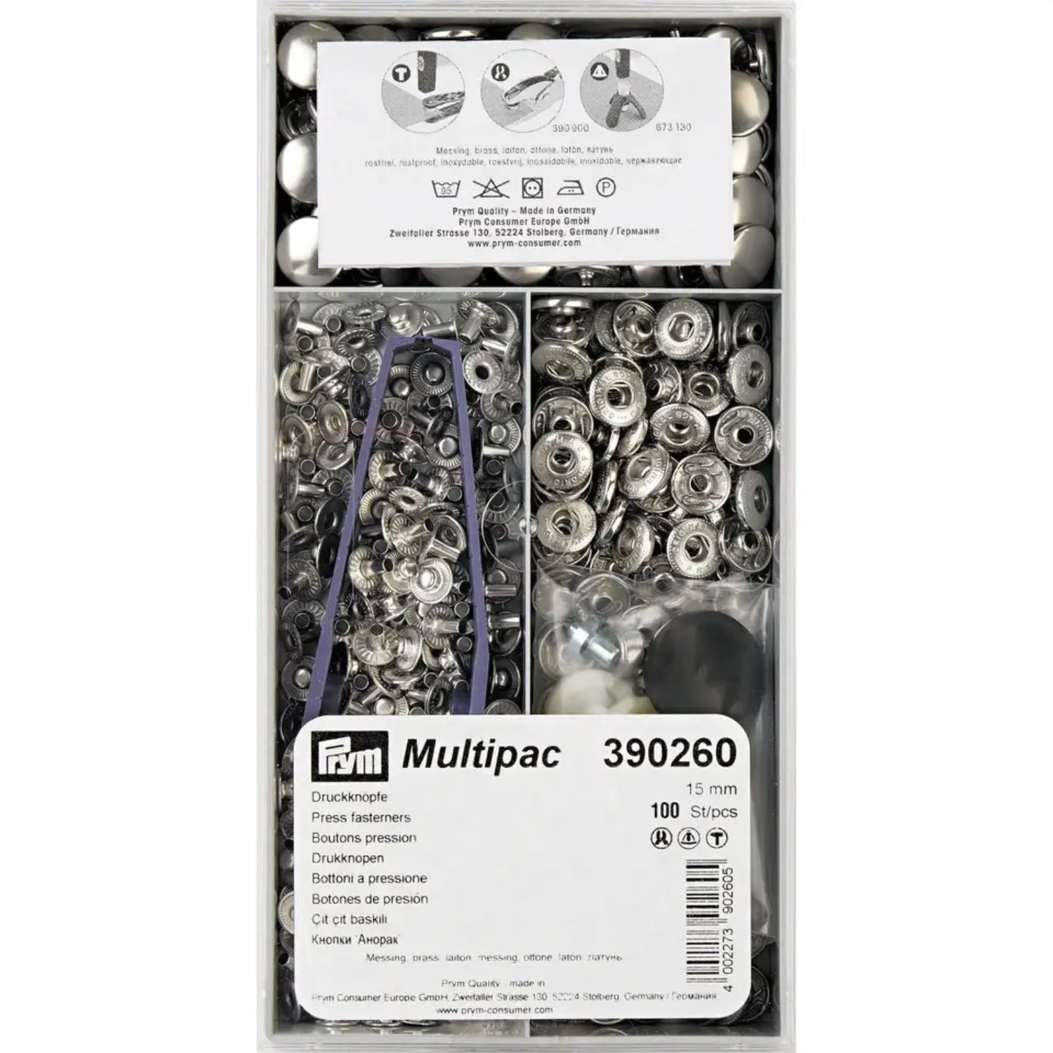 Storpack 100st Tryckknappar Anorak 15mm Silver