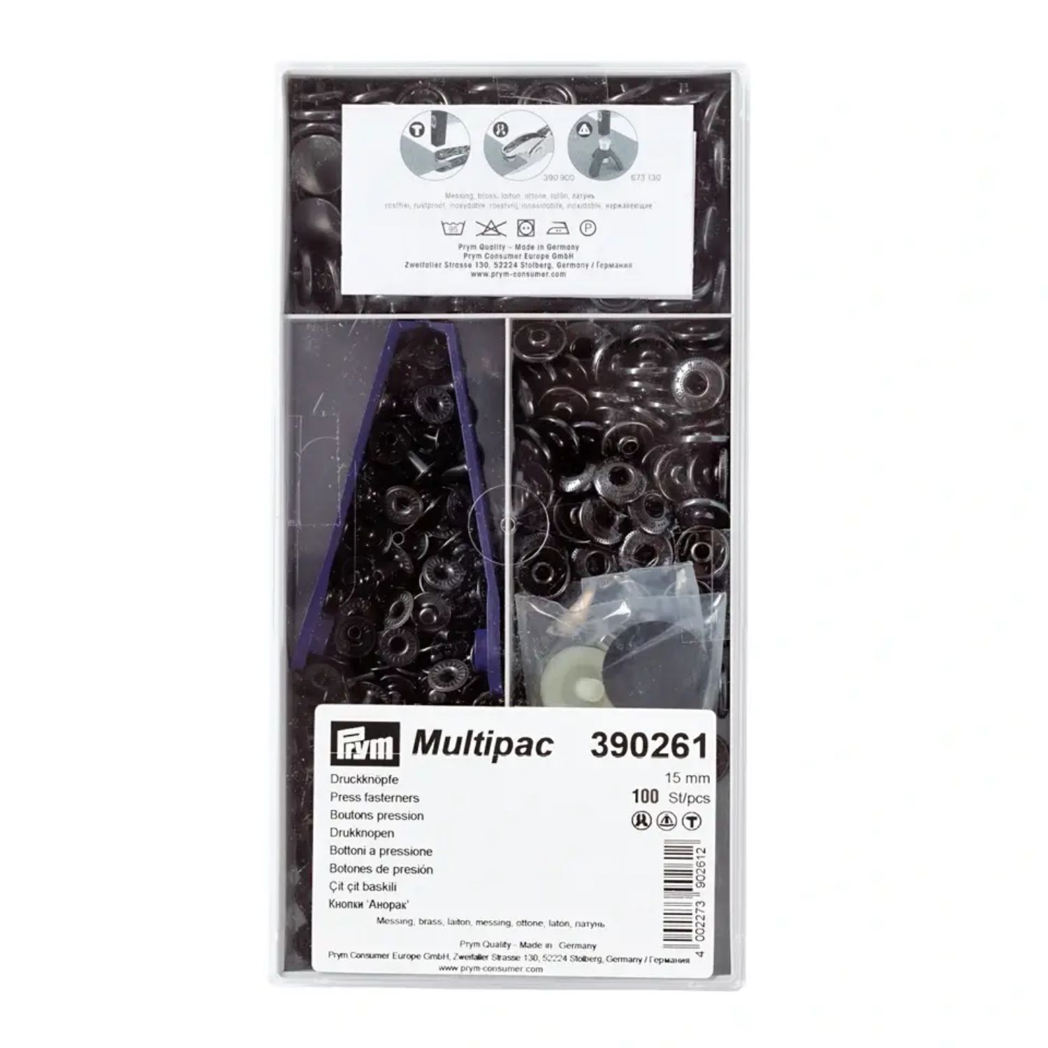 Storpack 100st Tryckknappar Anorak 15mm Svart
