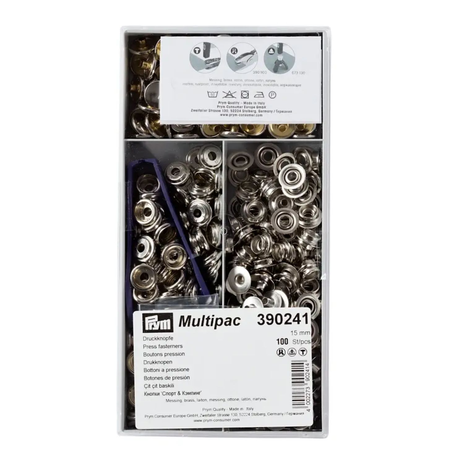 Storpack 100st Tryckknappar Sport & Camping 15mm Silver