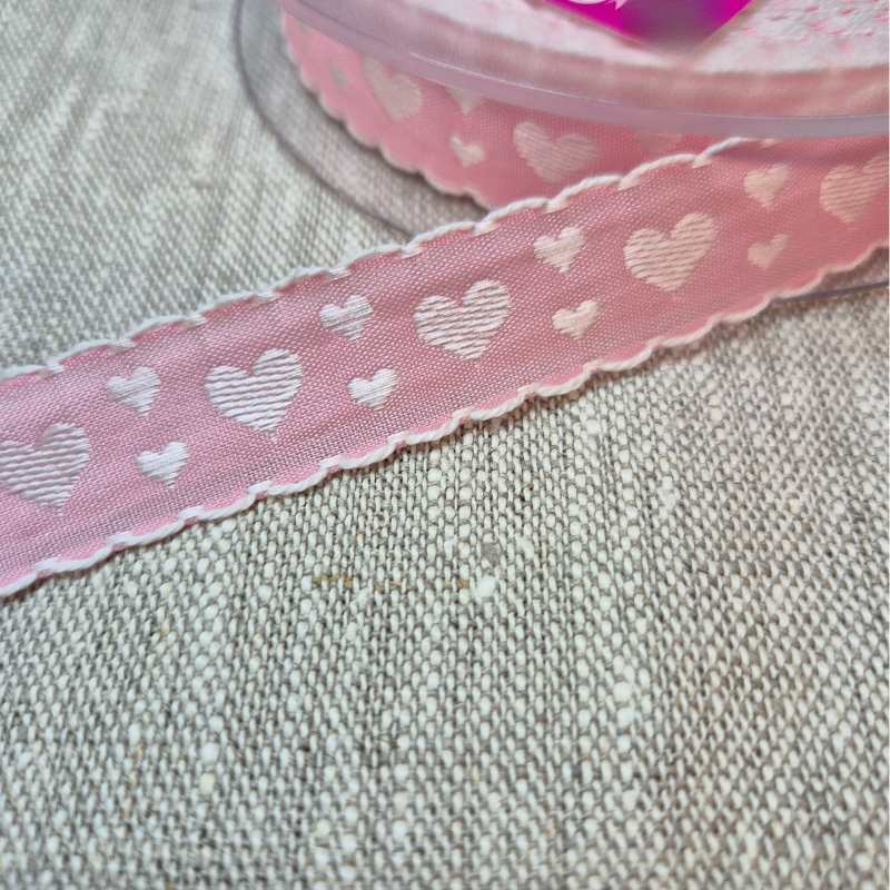 Dekorband 20mm Rosa vita Hjärtan