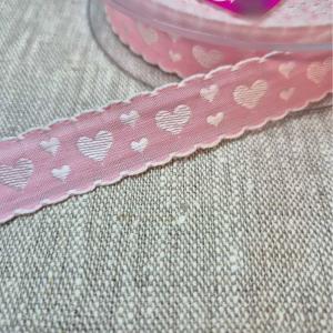 Dekorband 20mm Rosa vita Hjärtan