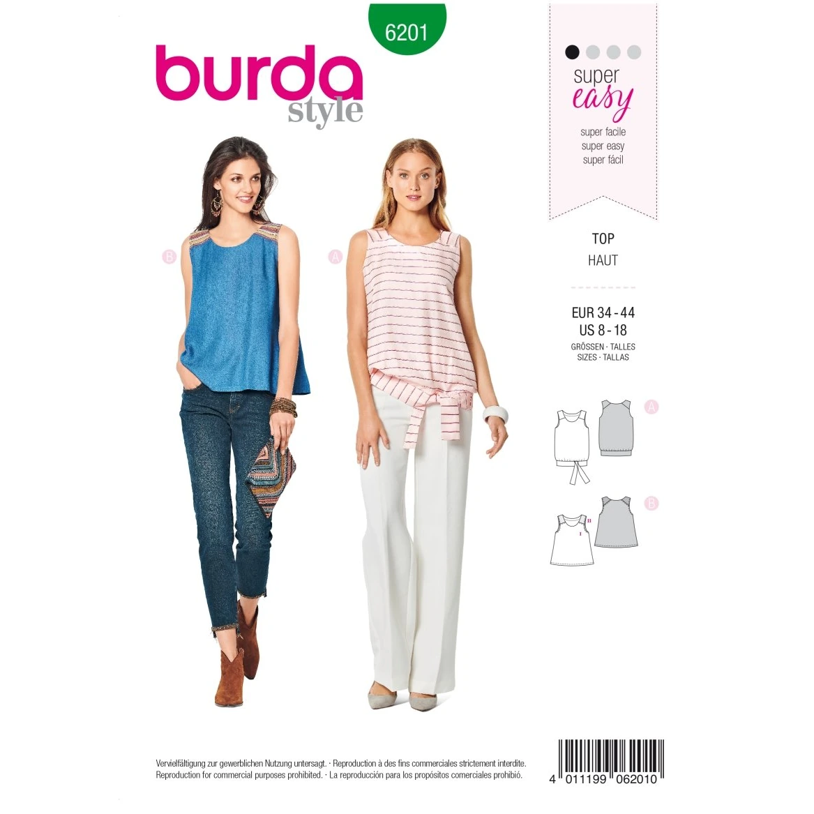 Burda Mönster 6201 - Linne - Utsvängd Form - med Midjeband och Knytband