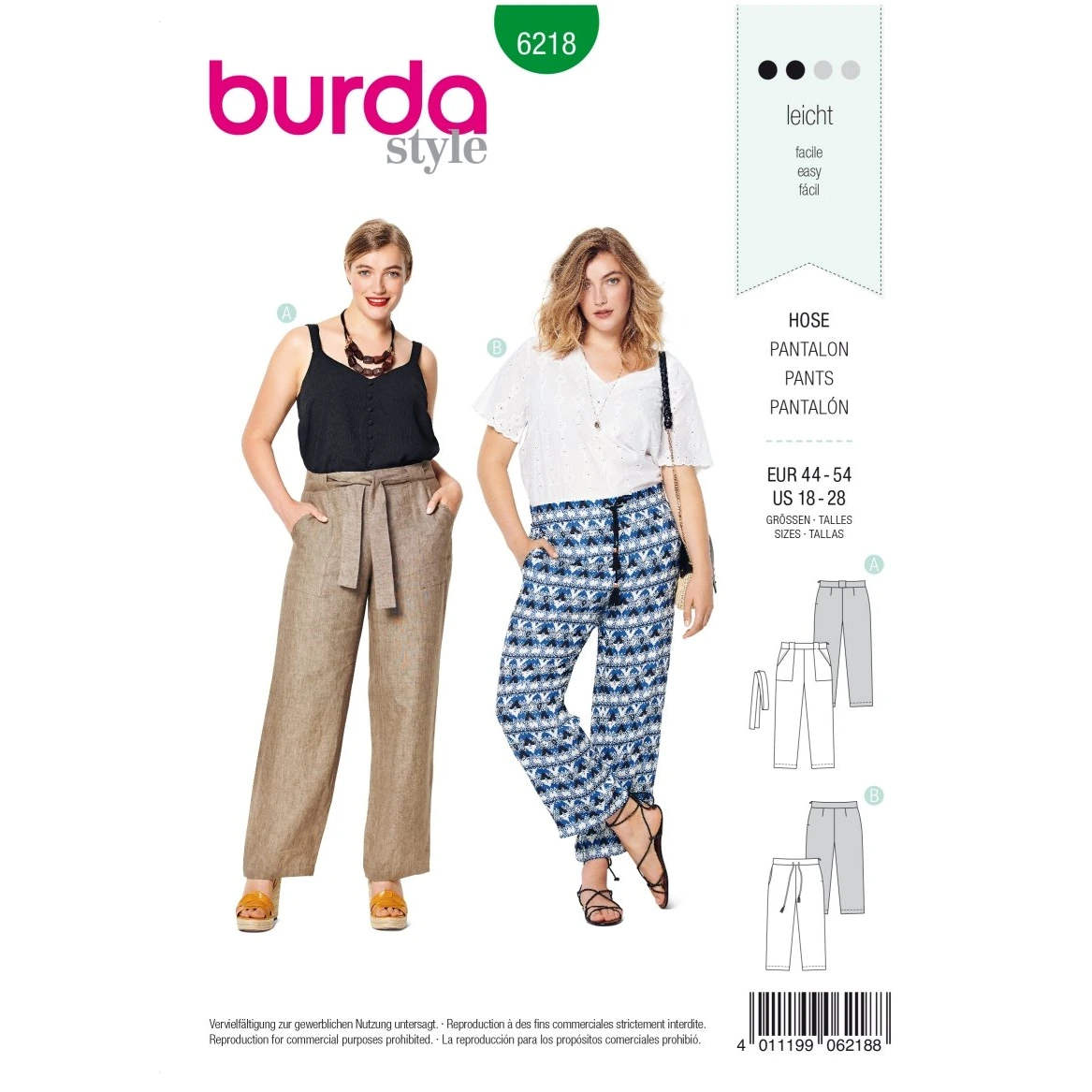 Burda Mönster 6218 - Byxor - Rak Ben - Påsydda Fickor