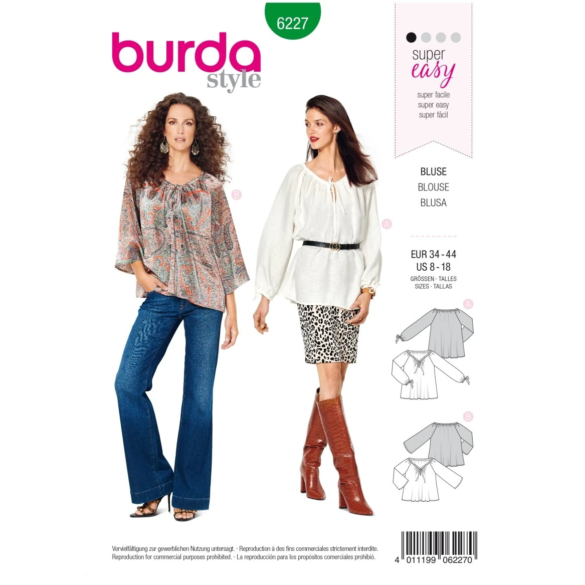 Burda Mönster 6227 - Blus - Carmenblus - Dragsko i halsringningen