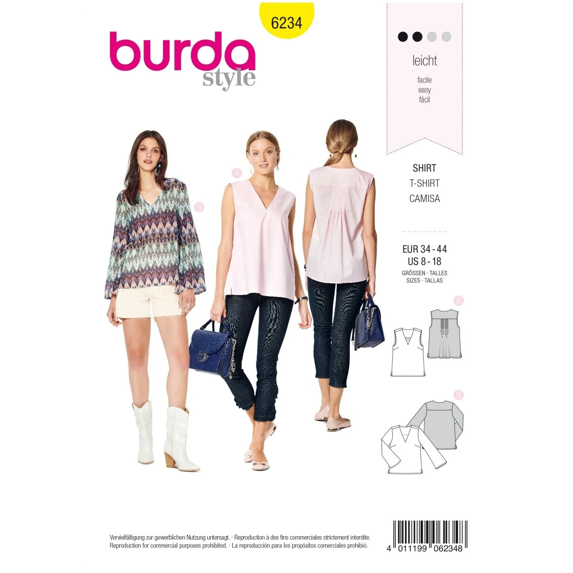Burda Mönster 6234 - Blus - Topp - V-ringad