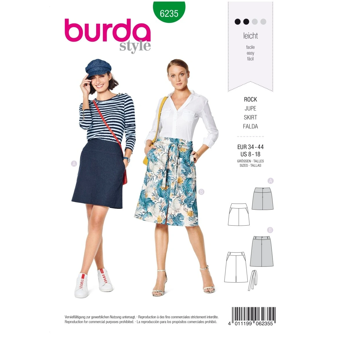 Burda Mönster 6235 - Kjol med ok - Höfokfickor