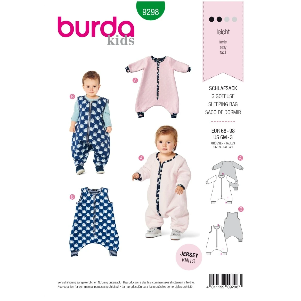 Burda Mönster 9298 - Sovsäck med ben - Overall sovsäck