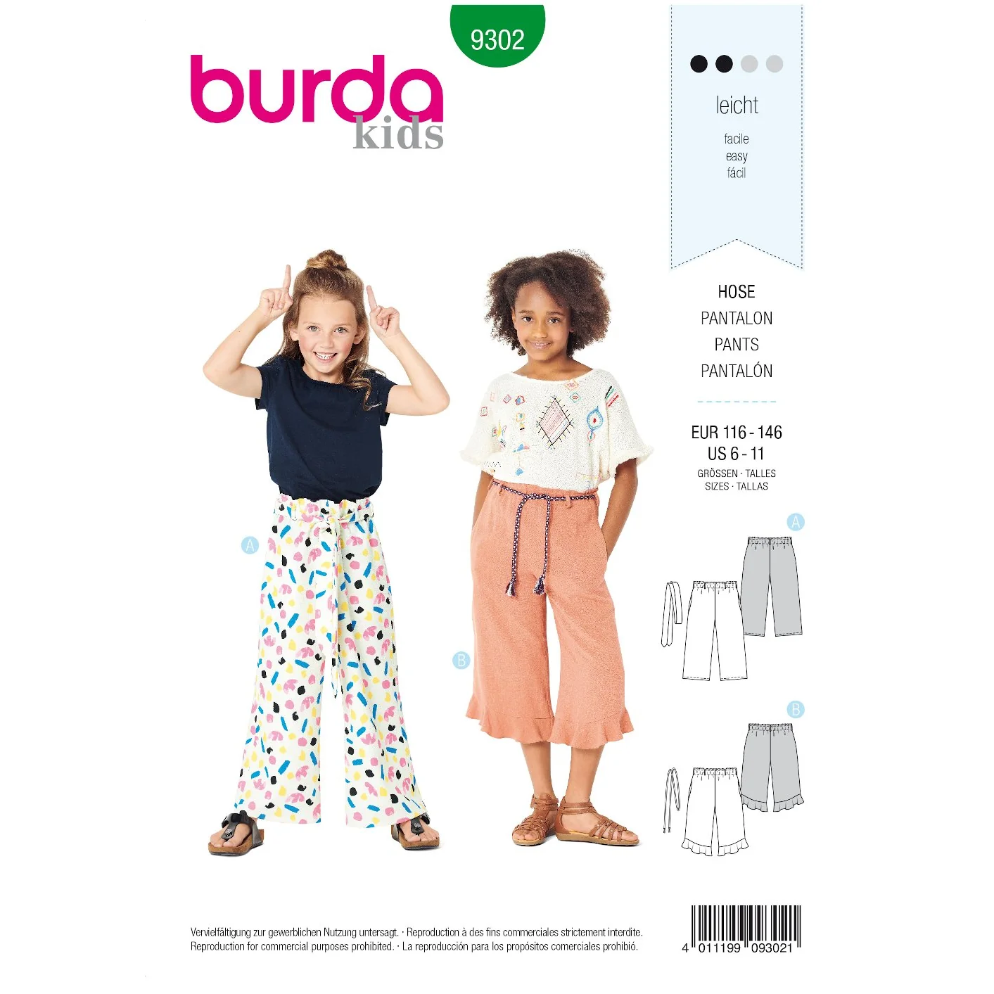 Burda Mönster 9302 - Byxor med resårmidja - Culottes - 7/8 längd