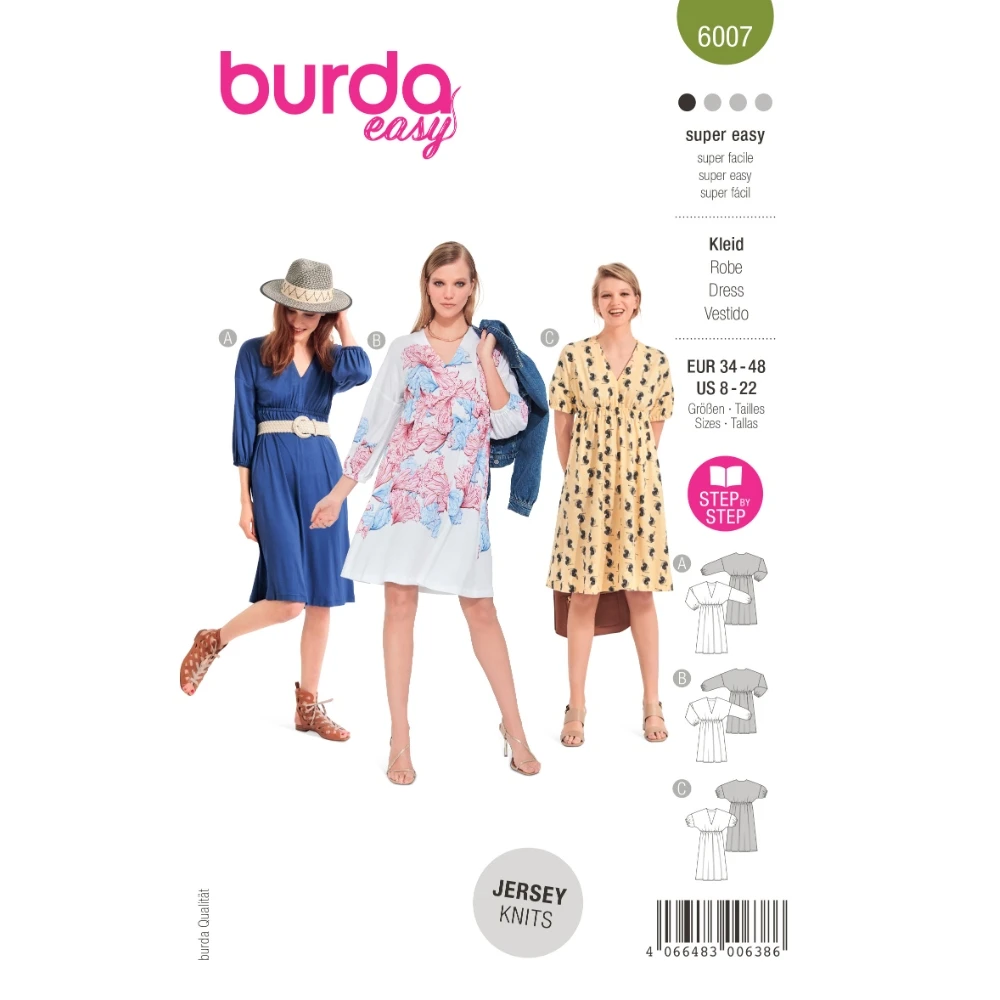 Burda 6007 - Löst sittande klänning utan knäppning dam (34-48)