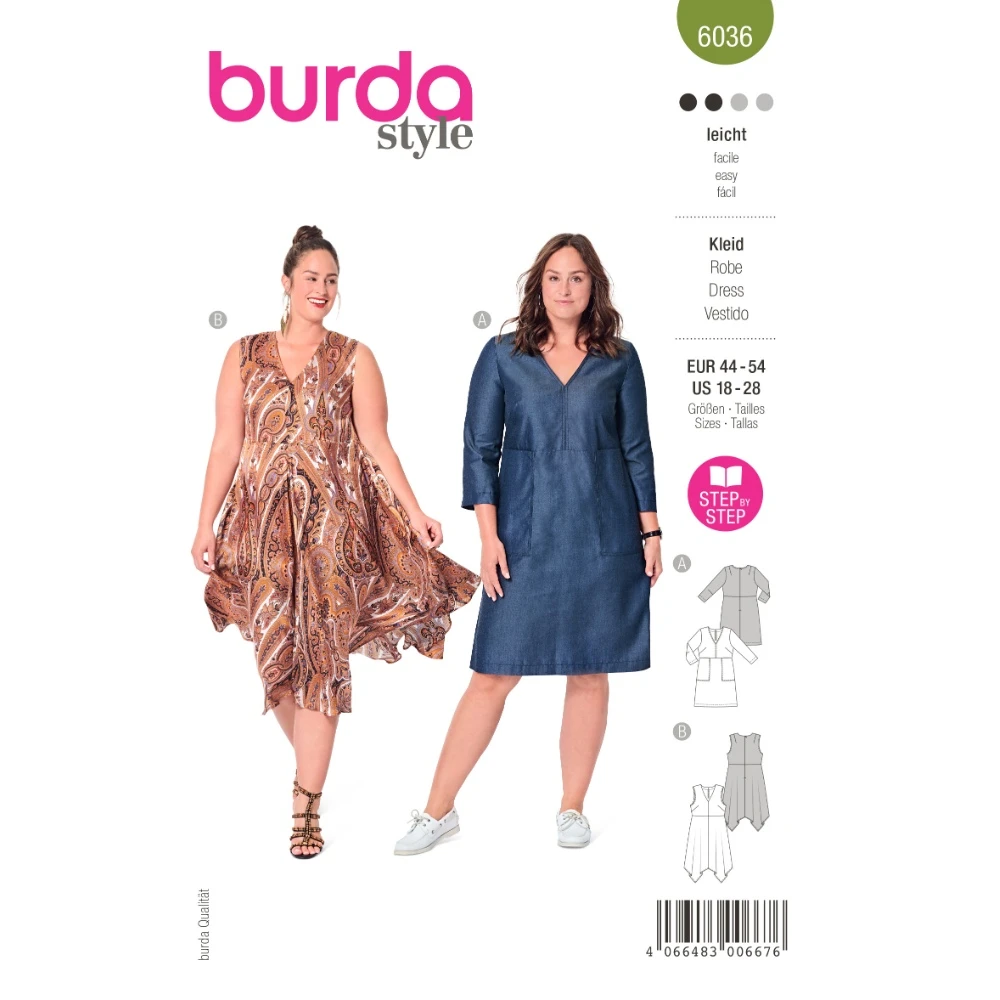 Burda 6036 klänning dam, stl 44-54