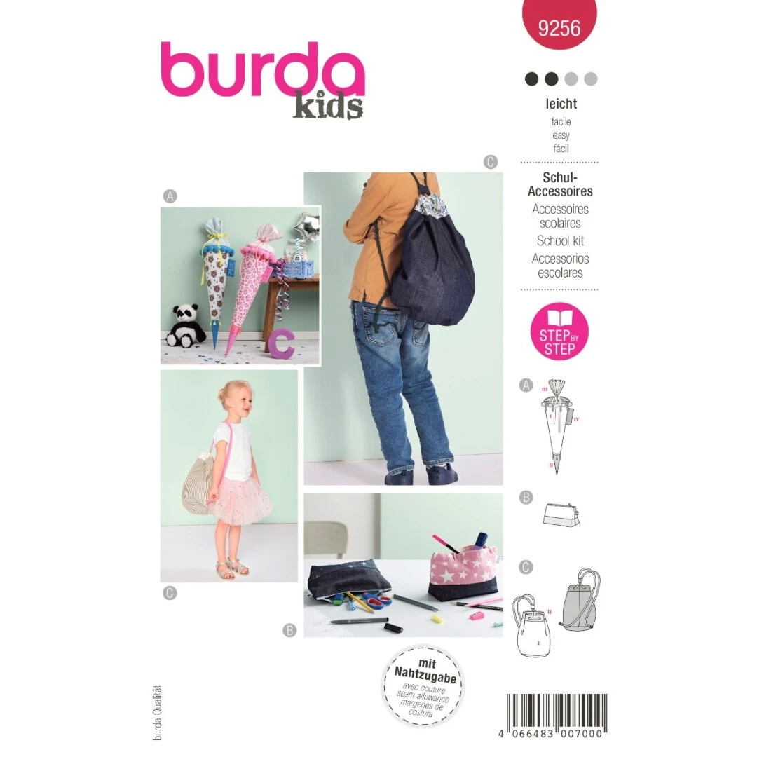 Burda Mönster 9256 - Skolkotte / Pennfodral / Gymnastikpåse