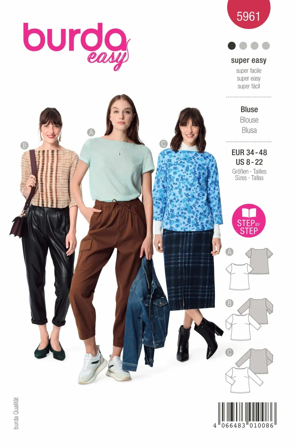 Burda 5961 blus dam, stl 34-48